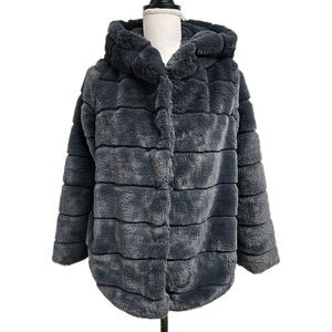 Apparis Goldie Faux Vegan Fur Oversized Hood Jacket Carbon Gray Women’s Size XS